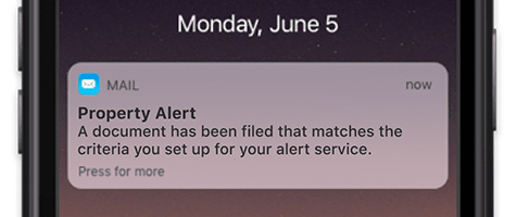 PropertyAlert smart phone showing a Property Alert notification